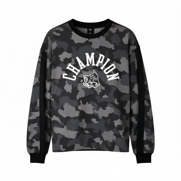 Champion Men's Camo Crewneck Sweatshirt Wolf Logo Pullover, Size L, NWT - Picture 2 of 11